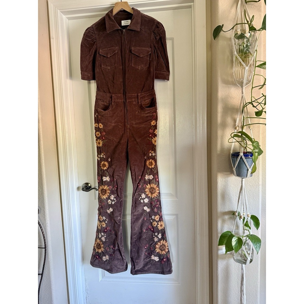 Driftwood x Free People Elsie Jumpsuit Size Medium Embroidered Floral NEW - Picture 2 of 15